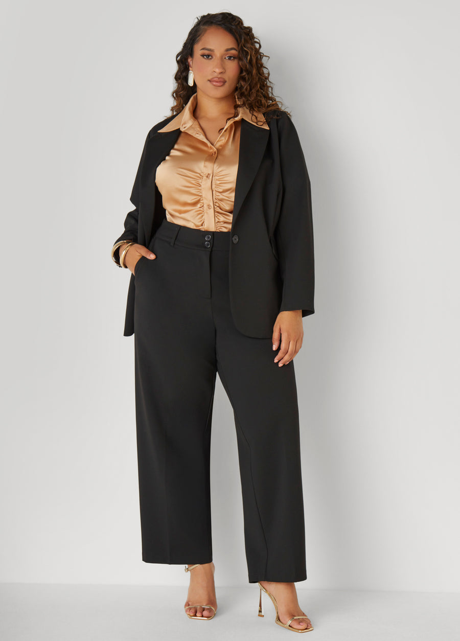 Plus Size Black Straight Leg Trousers Two Piece Pants Suit Set