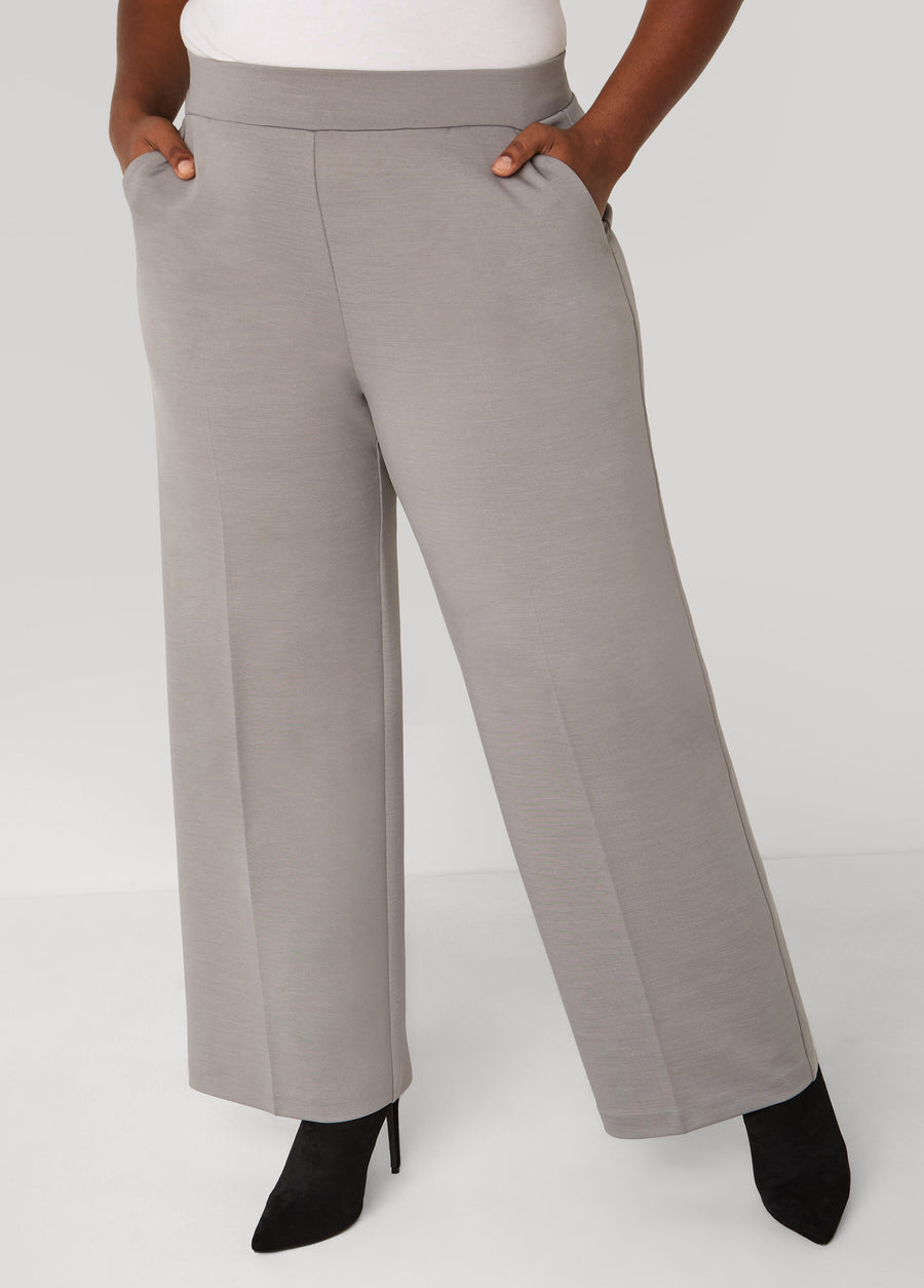 Plus Size Ponte Pull On Wide Leg Pants