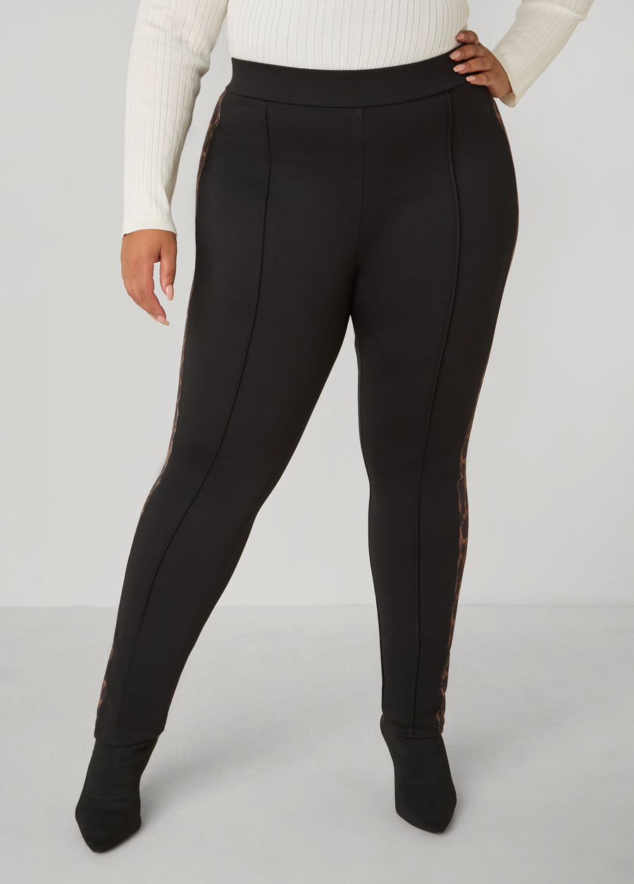 Pintucked Animal Paneled Leggings