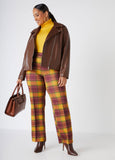 Plaid Seamed Straight Leg Pants