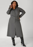 Plus Size Pinstriped Split Midi Skirt