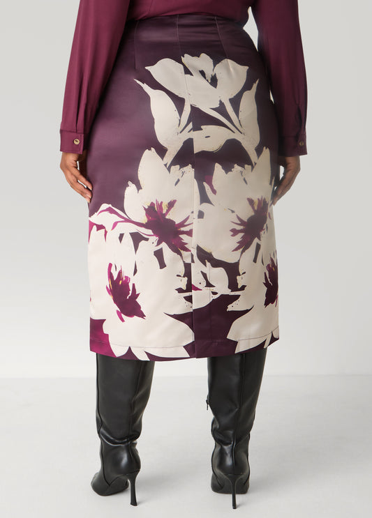Floral Satin Midi Skirt