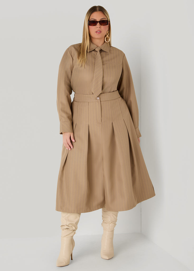 Pleated Striped Midi Skirt – Ashley Stewart