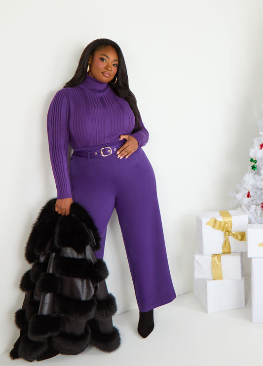 Plus Size wide leg pants plus size purple casual bootcut red pants