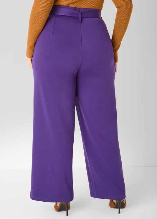 Belted Ponte Straight Leg Pants
