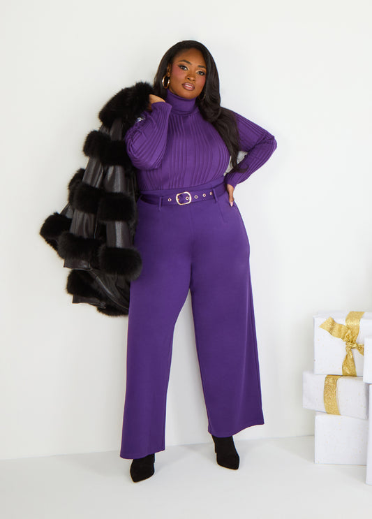 Plus Size wide leg pants plus size purple casual bootcut red pants