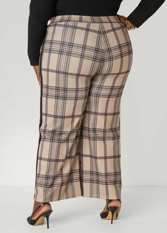 Plaid Ponte Wide Leg Pants