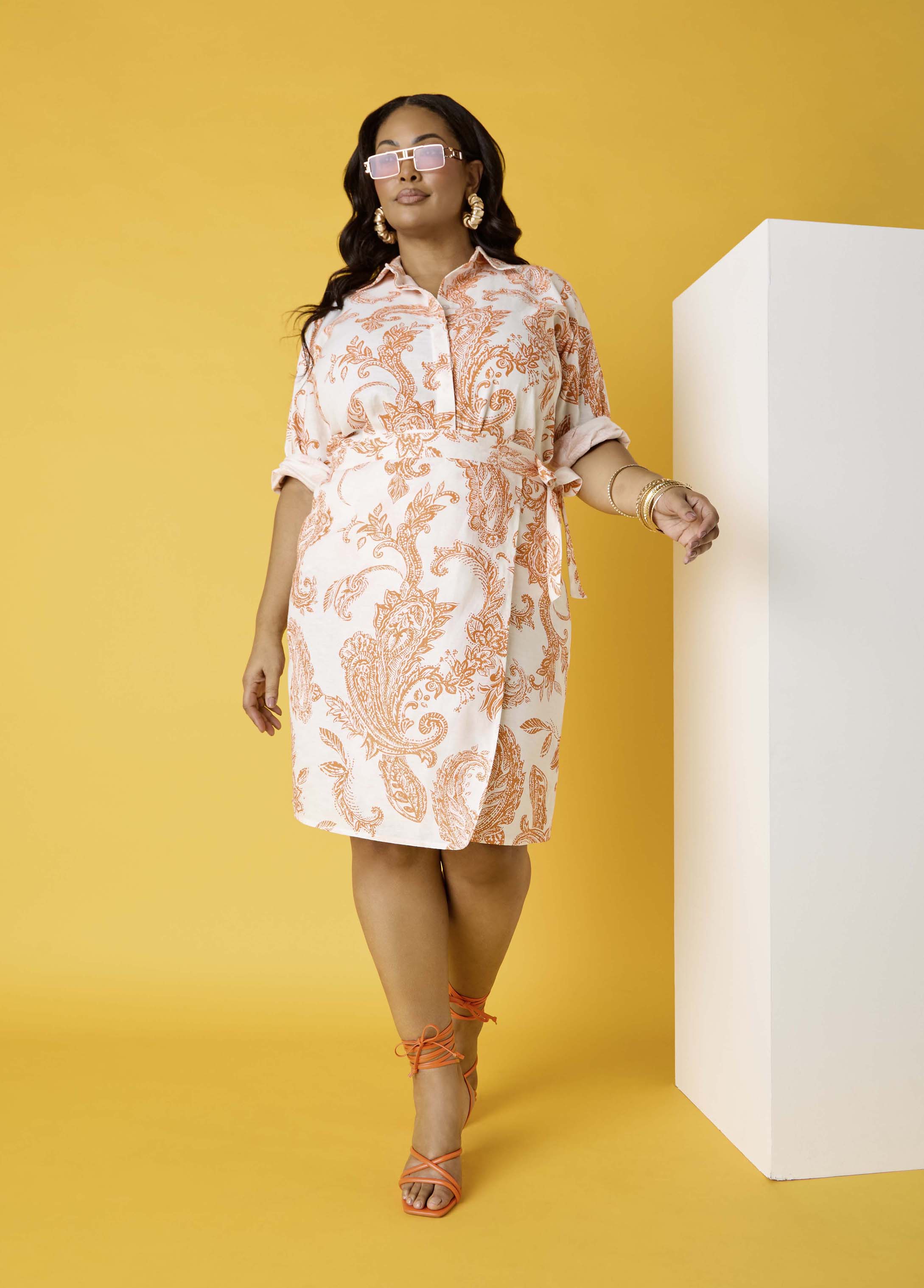 Plus Size Paisley Cotton Linen Wrap Skirt Two Piece Matching Set