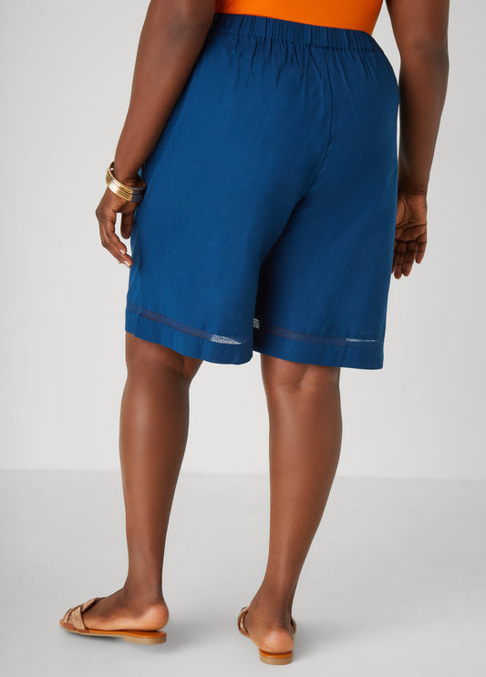 Embroidered Cotton Blend Shorts