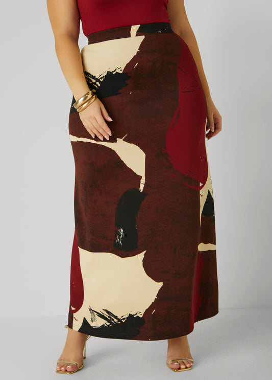 Plus Size Abstract Print Maxi Skirt