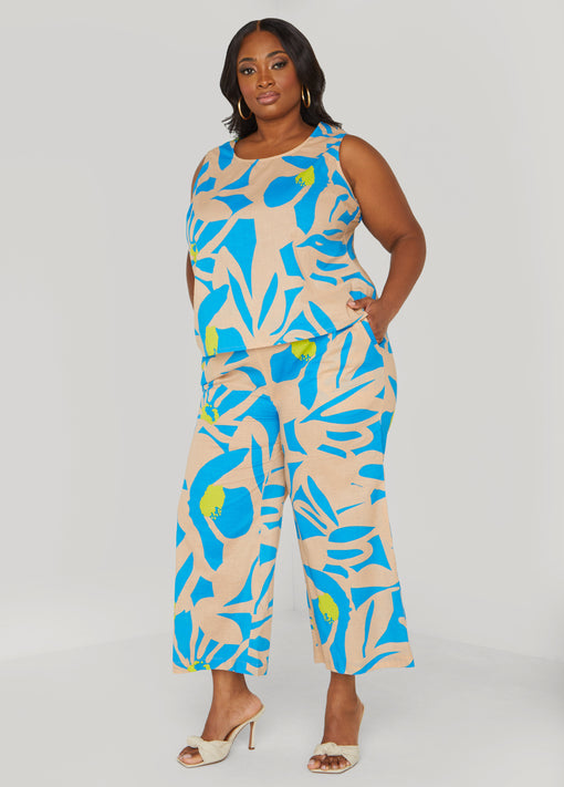 Matching Set Cropped Floral Print Pants