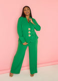 Plus Size Green Trousers Power Pants Suit Two Piece Matching Set