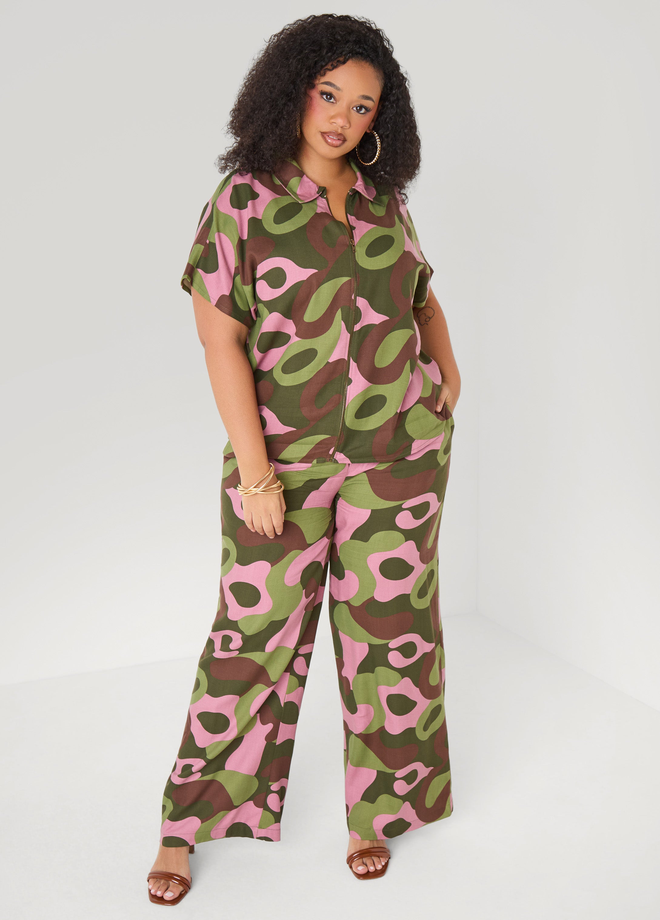Camo Print Wide Leg Pants