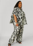 Plus Size Leaf Print Wide Leg Pants