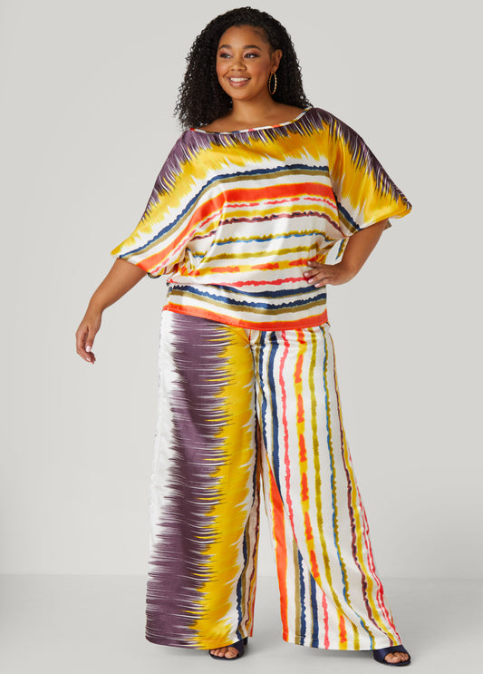 Plus Size Striped Satin Wide Leg Pants