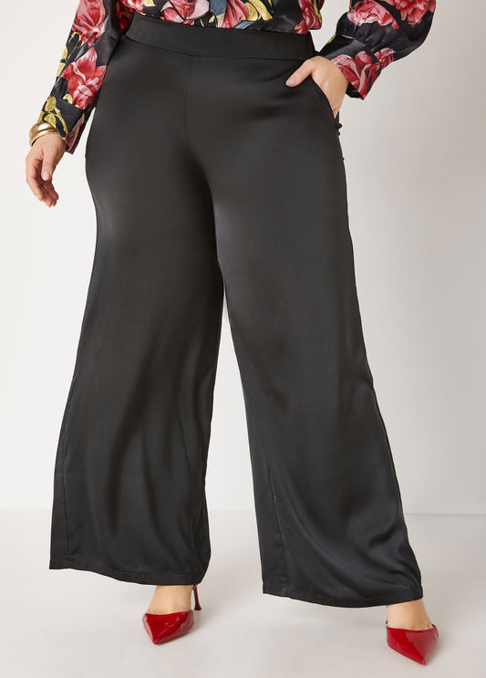 Fuchsia Pants - Satin Wide-Leg Pants - Paper Bag Waist Pants