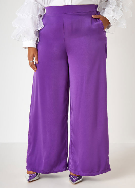 Satin High Rise Wide Leg Pants