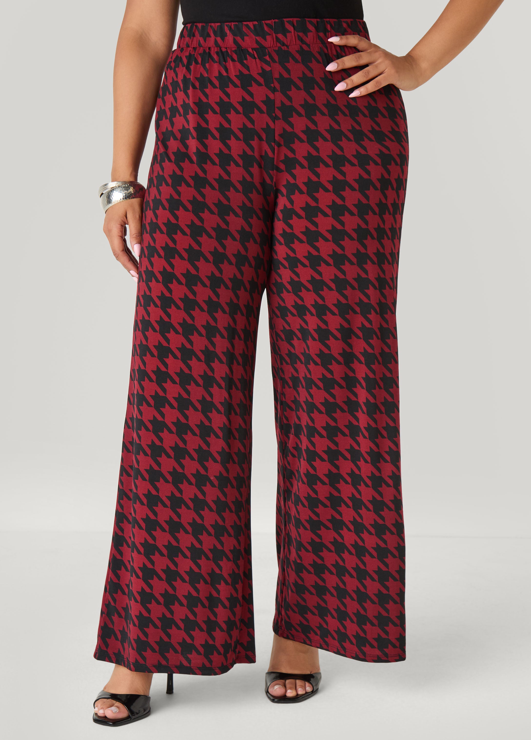 Plus Size Houndstooth Wide Leg Pants