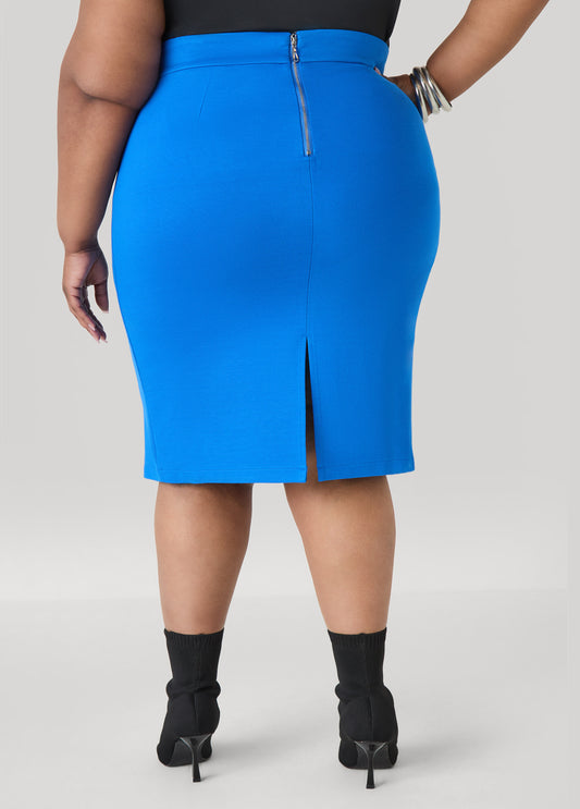 Pleated Faux Leather Ponte Skirt