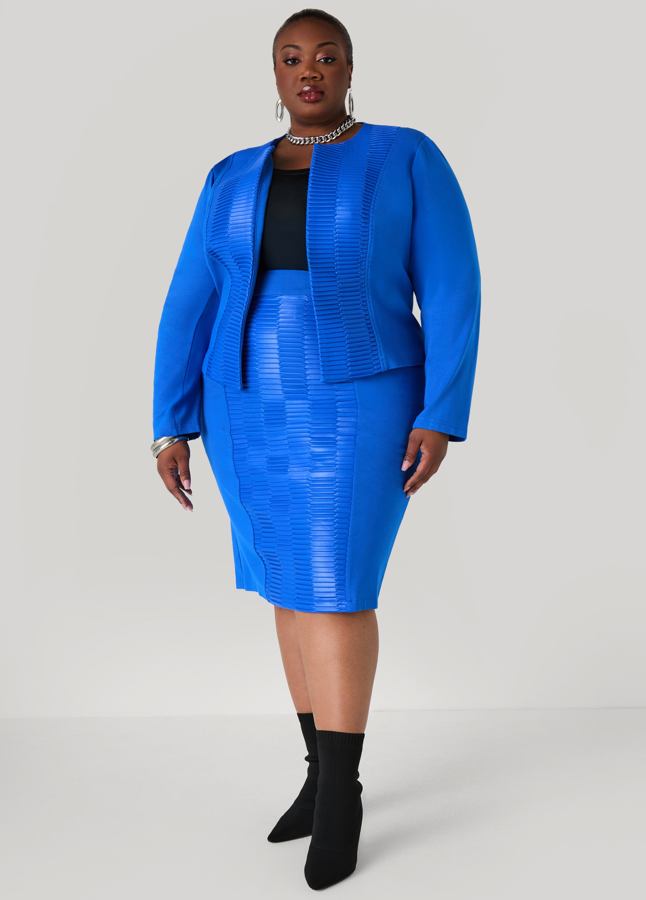 Pleated Faux Leather Ponte Skirt Ashley Stewart Pleated Faux Leather Ponte Skirt Ashley Stewart