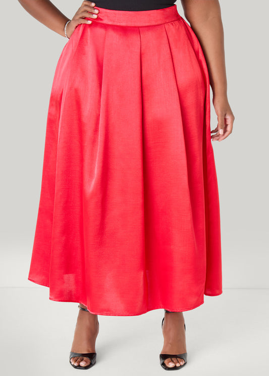 Pleated Satin Maxi Skirt