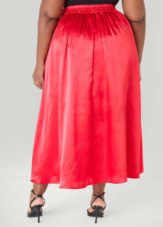 Pleated Satin Maxi Skirt