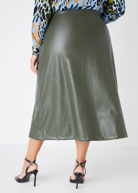 Faux Leather Midaxi Cargo Skirt