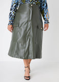 Plus Size Cargo Vegan Leather Skirt Midi Skirt Plus Size Fall Fashion