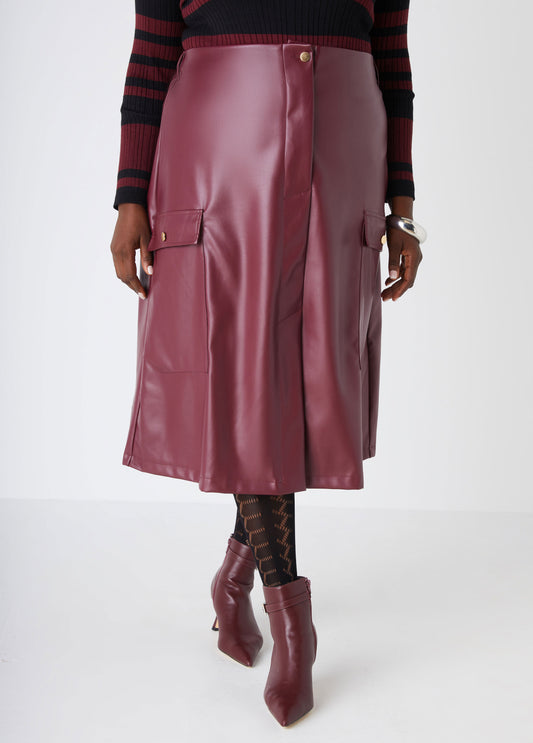 Faux Leather Midaxi Cargo Skirt