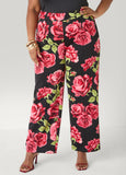 Rose Print Wide Leg Pants