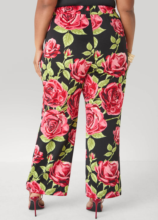 Rose Print Wide Leg Pants