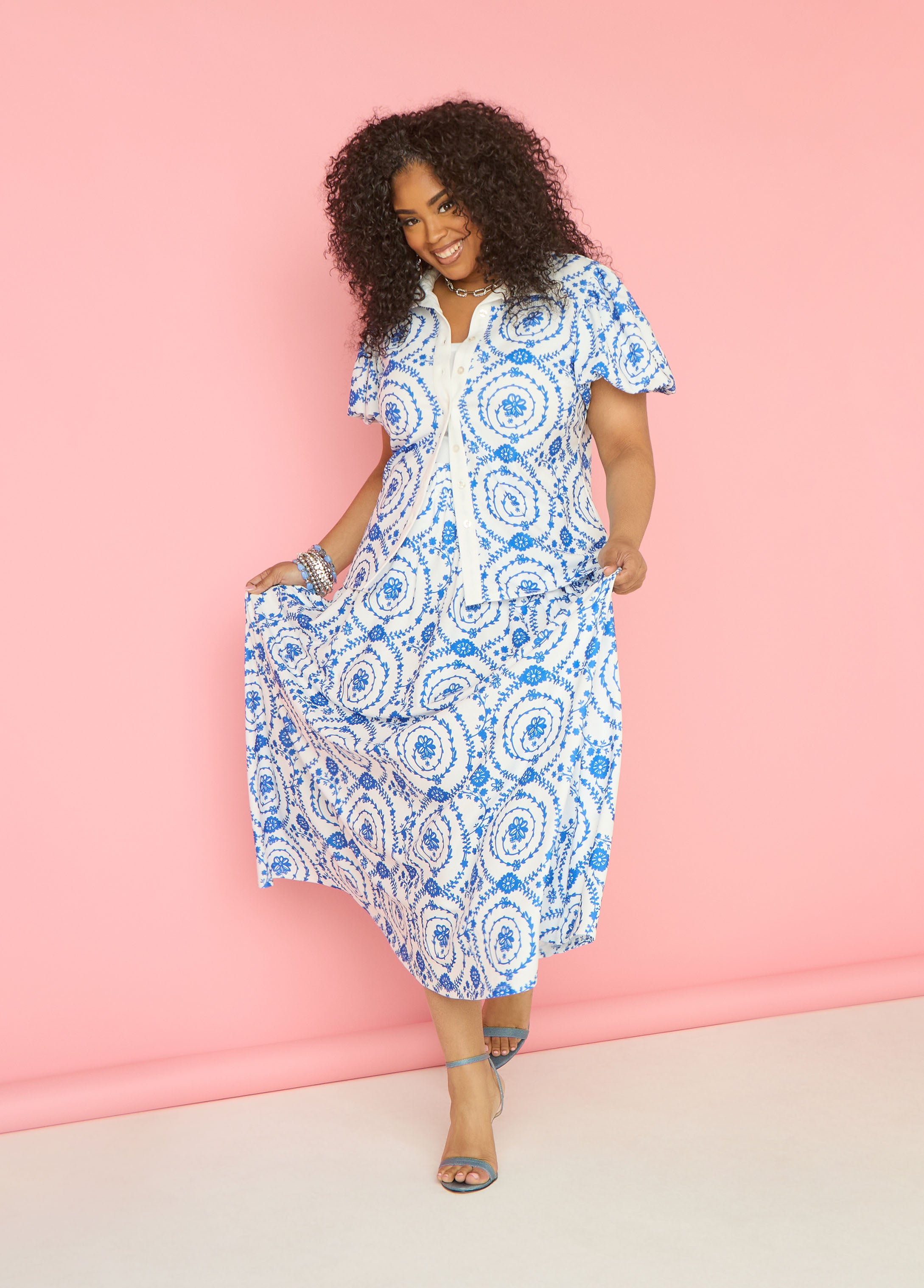 Plus Size Floral Crepe Maxi Skirt Plus Size Summer Skirt Party Set