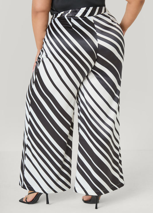 Striped Pleated Satin Pants