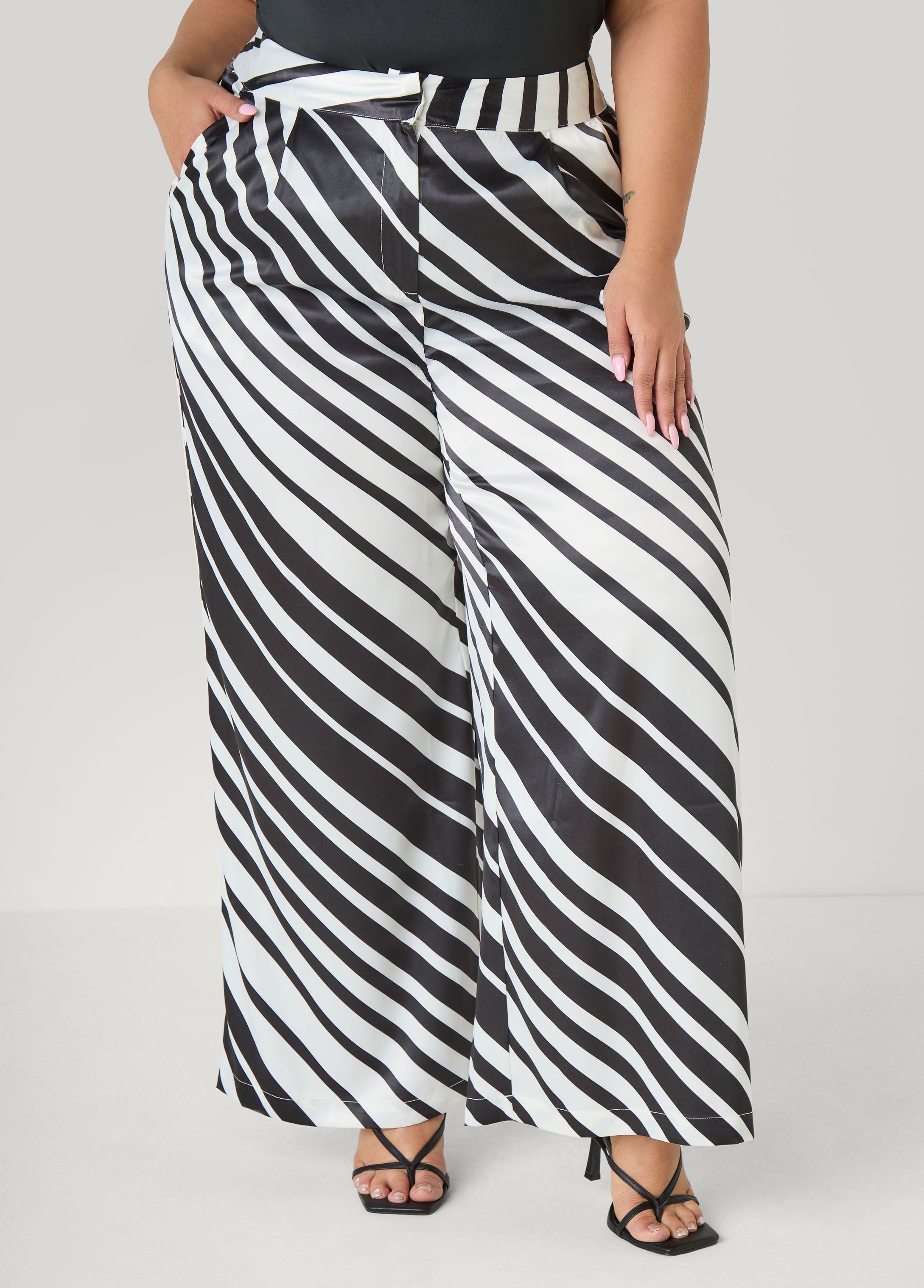 Striped Pleated Satin Pants