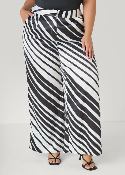 Striped Pleated Satin Pants