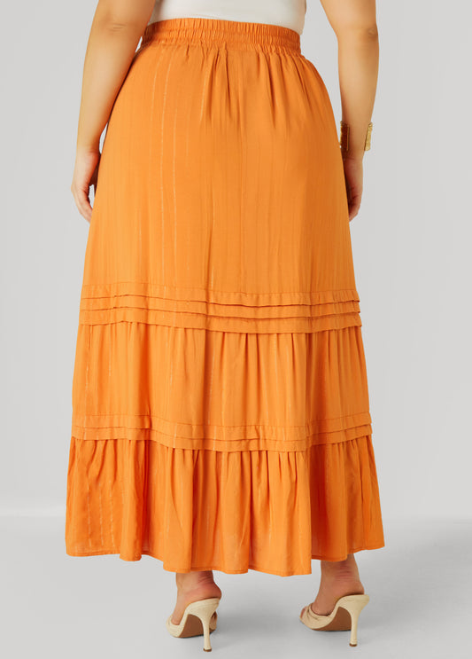 Pleated Metallic Maxi Skirt
