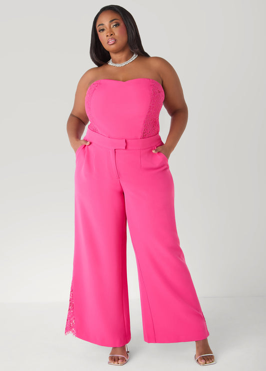 Lace Paneled Wide Leg Trousers