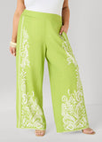Leaf Print Linen Blend Pants