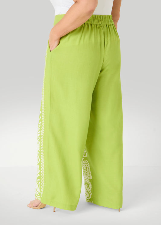 Leaf Print Linen Blend Pants