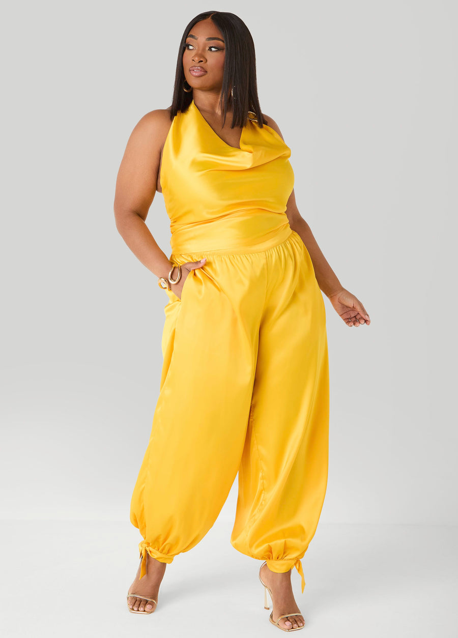 Ankle Tie Satin Balloon Pants
