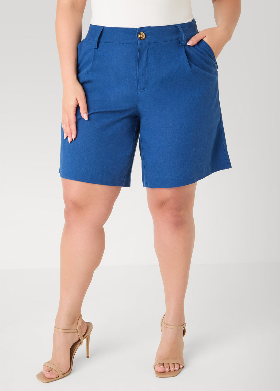 Pleated Linen Blend Shorts