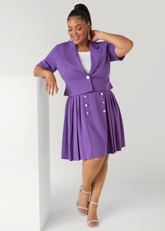 Plus Size Purple Pleated Skirt Plus Size Suit Jacket Matching Set