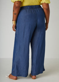 Belted Chambray Wide Leg Pants