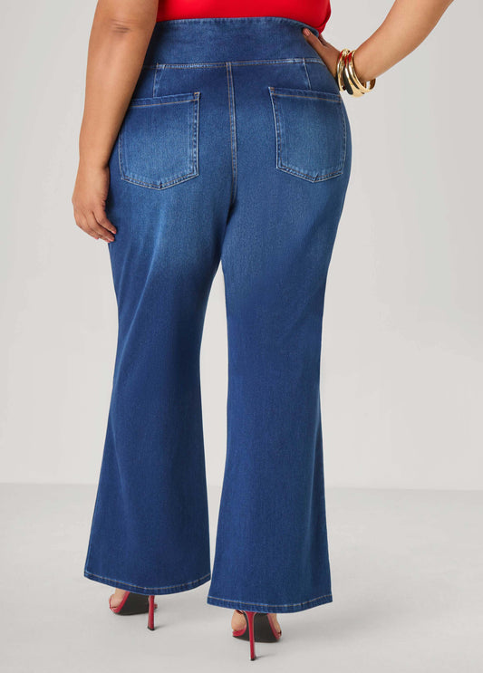 Pull On Flared Denim Jeans