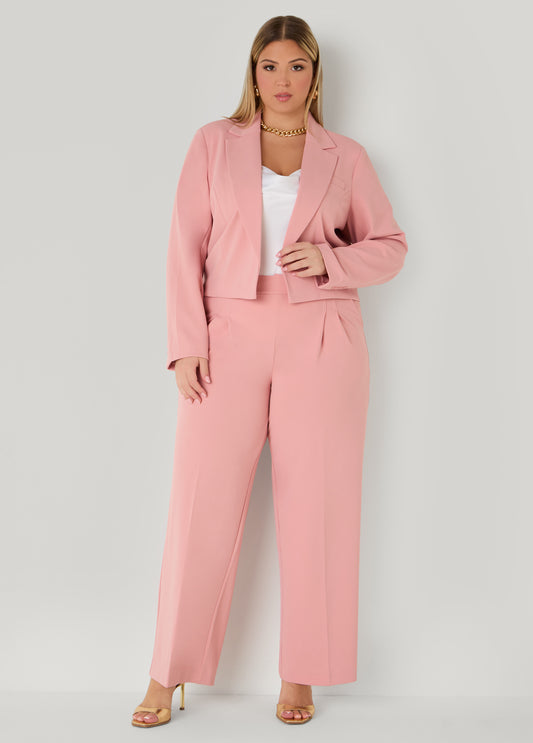 Plus Size Belted Pleated Straight Leg Pants