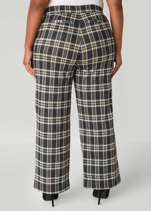 Plaid Pull On Wide Leg Pants