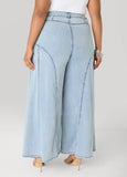 Pleated Wide Leg Chambray Pants