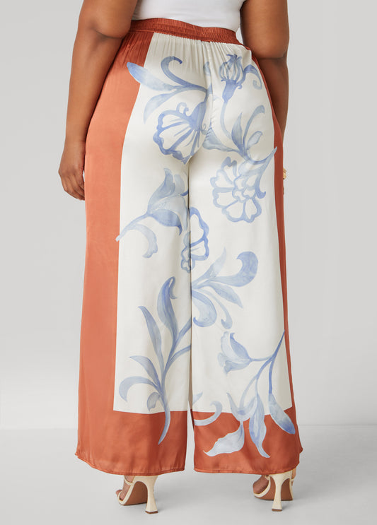 Scarf Satin Wide Leg Pants