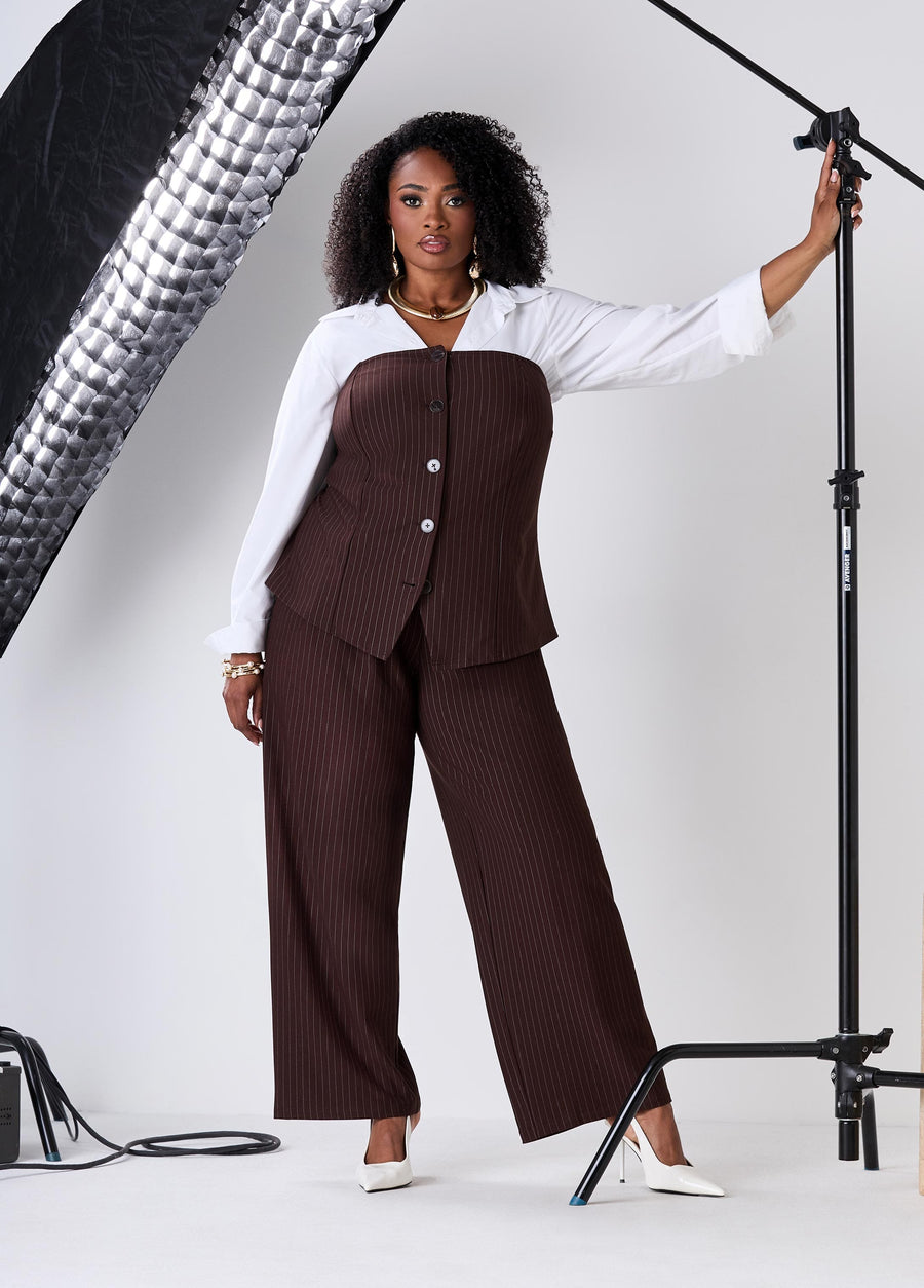 Plus Size Pinstripe Wide Leg Pants