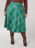 Plaid Faux Suede A Line Midi Skirt
